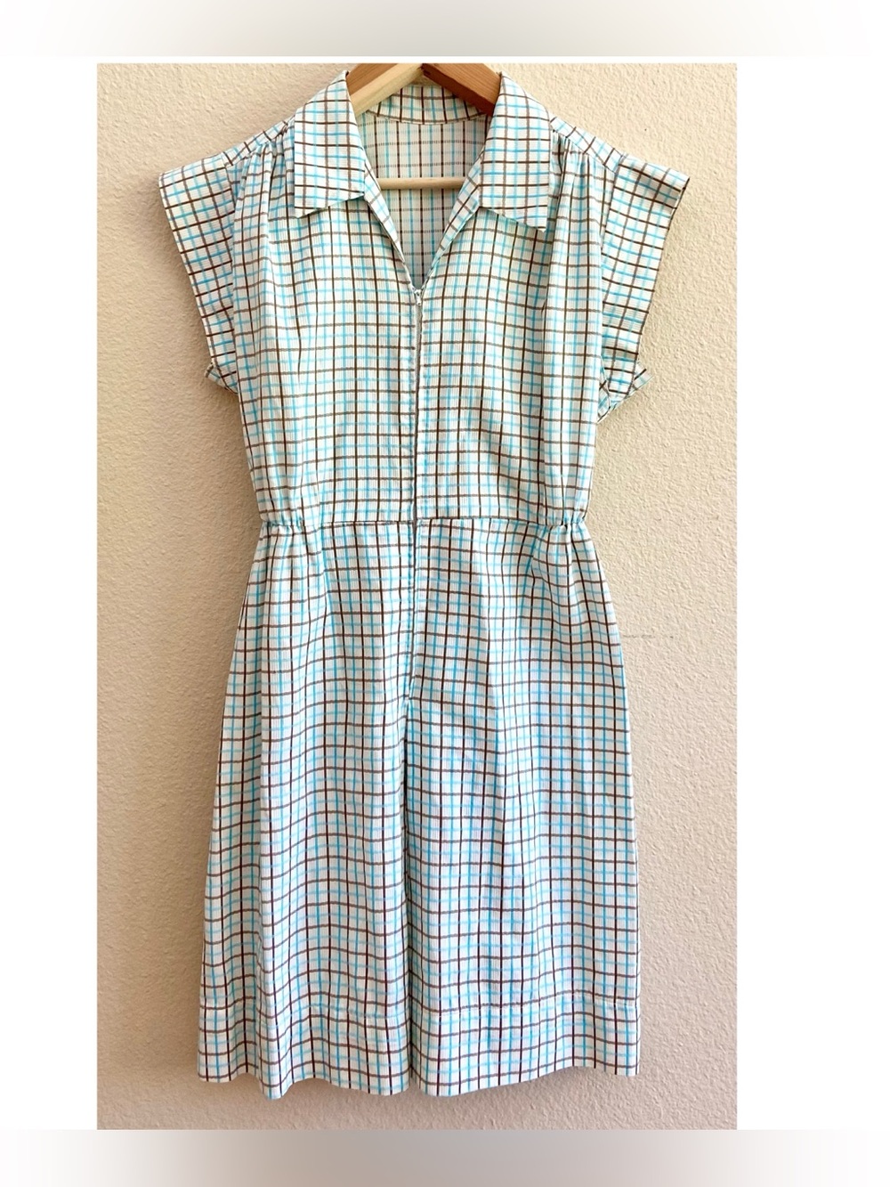 Romper - Vintage 1960s - Short Sleeve -  Metal Zipper - Plaid Gingham - Handmade